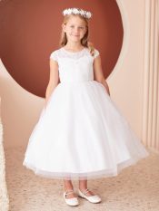 First Communion Dress illusion neckline bodice with symmetrical bodice
