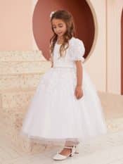 First Communion Dress Puff sleeve with Key Hole Back