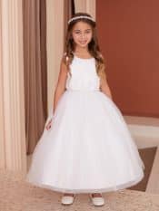 First Communion Dress Mesh see through back with pearls