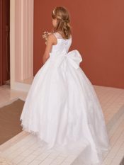 Stunning Satin with Glitter Lace First Communion Dress with Train Corset Closure
