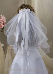First Communion Clip Veil with Satin Bows and Rosette Center
