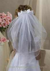 First Communion Clip Veil Organza Satin Bow Pearl Crystals