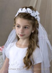 First Communion Wreath Veil with Satin Bows