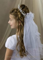 First Communion Crown Veil with Pearls and Crystals