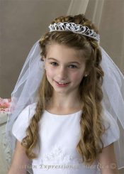 First Communion Crown Veil with Looped Pearls