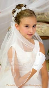 First Communion Wreath Veil with Organza Bows