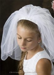 First Communion Pearl Braided Headband Veil-4360