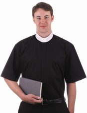 Men's Short Sleeve Black Neckband Collar Clergy Shirt