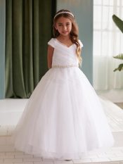 First Communion Dress Off Shoulder Asymmetrical Bodice with Gradation
