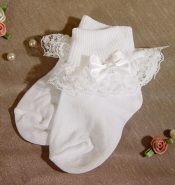 White Nylon Anklet with lace and Pearled Bow