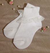 White Nylon Anklet with Lace Christening Shoe