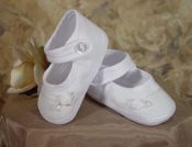 Girls Cotton Batiste Christening Shoe Accented with tiny braid