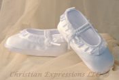 Girls Satin Christening Shoe with Pleated Ribbon