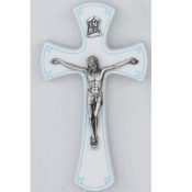 WHITE/SILVER CRUCIFIX W/ BLUE TRIM
