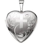 Puffed Heart Locket Cross Sterling Silver