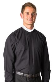 Men's Long Sleeve Black Neckband Collar Clergy Shirt