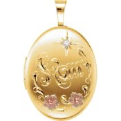 Oval Mom Locket Gold over Sterling Silver w/Diamond