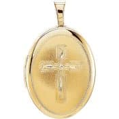 Oval Cross Christian Locket Gold Over Sterling Silver