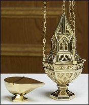 Ornate Censer and Boat Set Brass