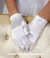Satin First Communion Gloves w/Small Rosettes
