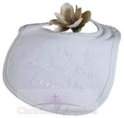 Terry Velour "My Godmother Loves Me" Christening Bib