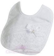 Girl's Cotton Christening Bib with Cluny Trim