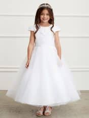 Cap Sleeve First Communion Dress  with 3D flower on Neckline