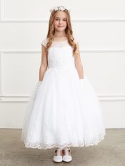 First Communion Dress with lace bodice and lace hem