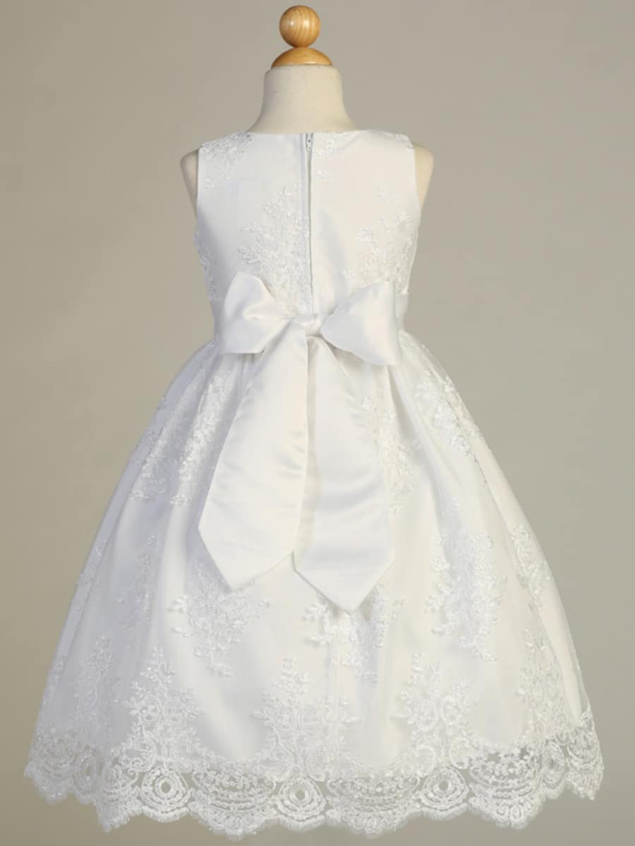 Corded Embroidery Lace First Communion Dress with Bow