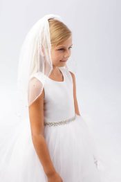 First Communion Veil with Beaded Crystal Edge