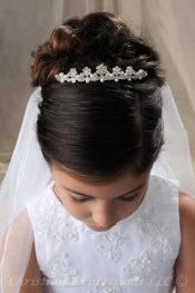 First Communion Tiara with Pears and Crystals Headpiece