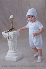 Boys Cotton Smocked Christening Romper