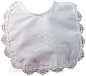 Girls Polycotton Christening Bib with  Cross and Venise Edge