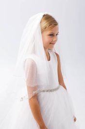 Elegant First Communion Veil with Beaded Trim