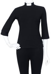 Women's Black Slim Fit Tab Collar Knit Clergy Top