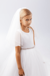 First Communion Double Layer Veil with Wire Merrow Edge