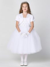 First Communion Dress Beaded satin bodice with tulle skirt