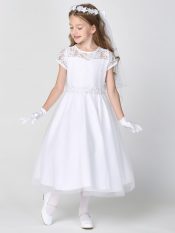 First Communion Dress with Embroidered tulle with sequins