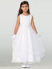 First Communion Dress with Embroidered Applique & Organza