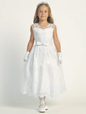 First Communion Dress Corded embroidered tulle dress with sequins