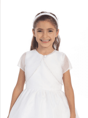 First Communion Organza Bolero Jacket with a Rhinestone Trim