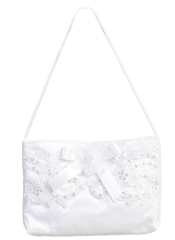 Satin communion purse with corded lace & bow