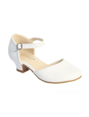 Girls White First Communion Shoes with Pearl Embellishment