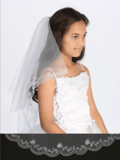 First Communion Veil with Embroidery and Beading