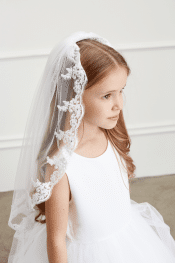 Girls First Communion Mantilla Veil with a Lace Applique Trim