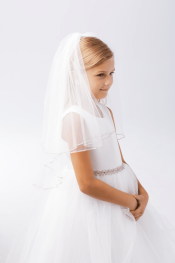 First Communion Veil with Rhinestone in Clear Casing