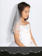 First Communion Veil with Scallop Edge and Beading
