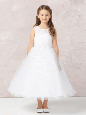Plus Size First Communion Dress with Diagonal Embroidery with Lace Accent