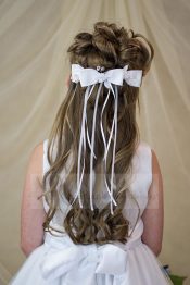 First Communion Bow Headpiece with Satin Bow and Streamers