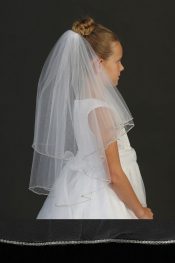 First Communion Veil with Rhinestone Trim in Clear Casing